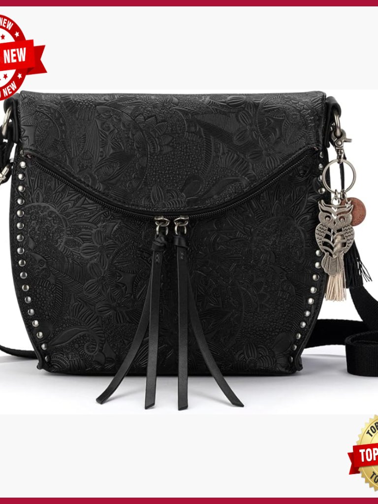Medium Recycled Leather Crossbody Bag With Flap Closure And Multiple Pockets
